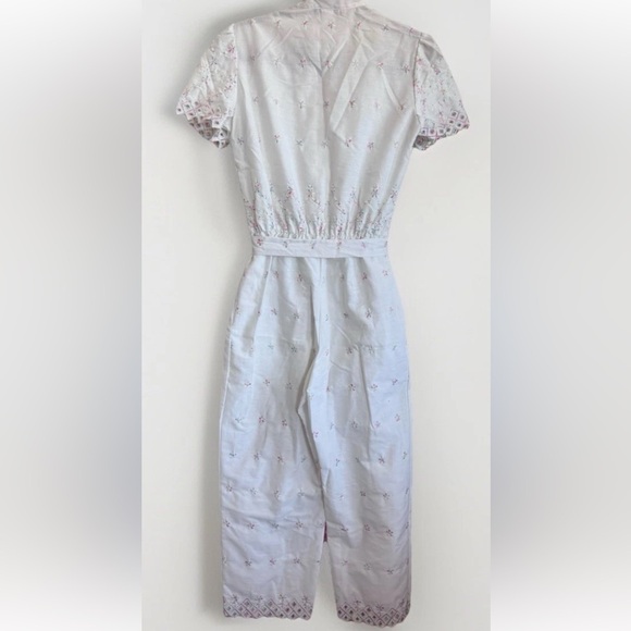 Vintage 90s Desiree Prairie Boho Cottage Core Lace Embroidered Jumpsuit Romper - Picture 3 of 16